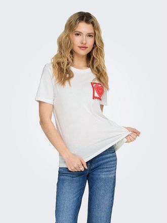 Only T-shirt met borduursel op de borst