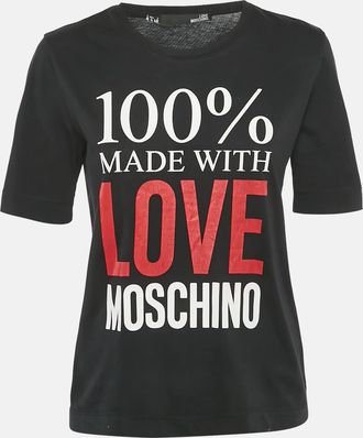 Love Moschino Black 100% Made With Love Logo Print Cotton T-Shirt