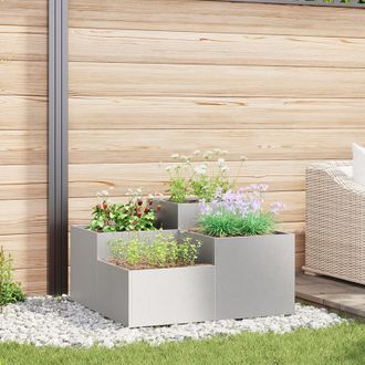 Berkfield Home Garden Planter 100x100x48 cm Stainless Steel in Silver | Size: 100 x 100 x 48 cm