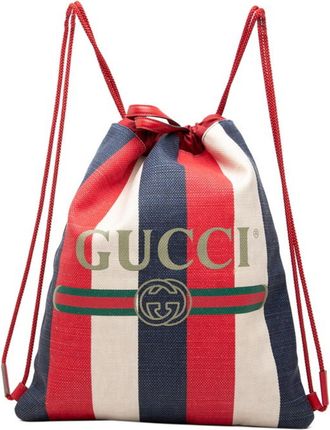 Gucci Blue Red Color White Canvas Backpack (Pre-Owned)