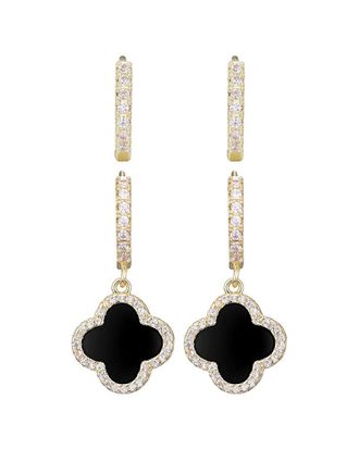 Adornia Adornia 14K Plated Cz Halo Clover Huggie Earrings Set