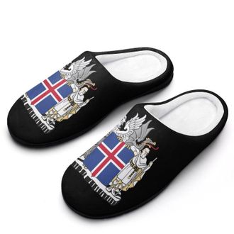 Generic Coat of Arms of Iceland Slippers Men Winter Warm Cotton Anti-Slip Indoor Slip-Ons House Shoes