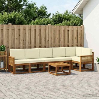 vidaXL Vidaxl Set Di Divani Da Esterno 7 Pz Naturale E Crema Poliestere