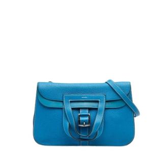 Herm&egrave;s Pre-owned Halzan 31 Schoudertas - Dames - Pre-owned - Blauw - Maat: ONE Size Zijde