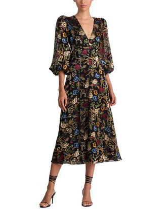 Alice & Olivia Alice + Olivia Mona Silk-Blend Midi Dress