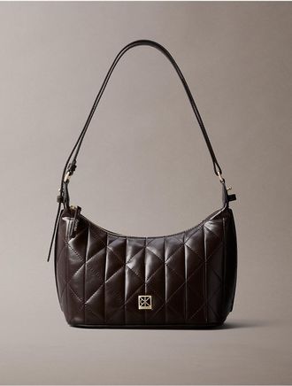 Calvin Klein Womens Quilted Emblem Small Shoulder Bag - Brown
