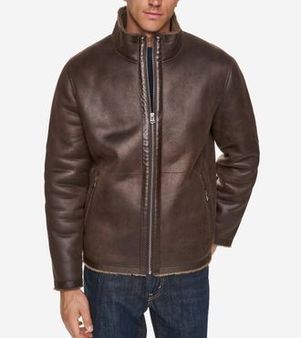 Cole Haan Mens Faux Shearling Jacket - Brown Size Medium