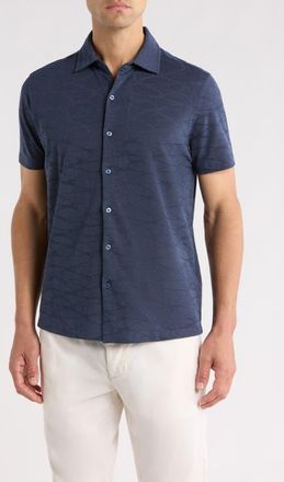 Robert Barakett Graham Short Sleeve Sleeve Knit Button-Up Shirt in Dark Caspian at Nordstrom, Size Xx-Large