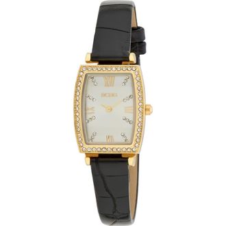 BCBGeneration Tonneau Crystal Faux Leather Strap Watch, 26mm in Black at Nordstrom Rack