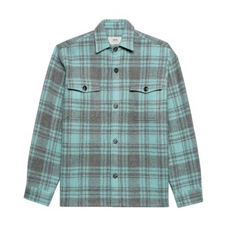 Ami Light Jackets, male, Multicolor, Size: L Plaid Wool Shirt Jacket