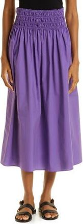 Rebecca Taylor Smocked Waist Cotton Poplin Midi Skirt in Fox Glove at Nordstrom Rack, Size X-Small