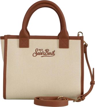 MC2 Saint Barth Womens Shoulder Bag Vanity Midi Canvas Grain Leather Beige Cow