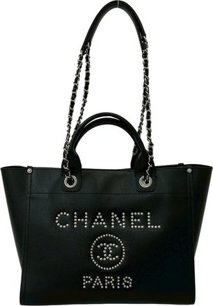 Chanel Black Grained Calfskin Handbag Tote Bag (Pre-Owned)