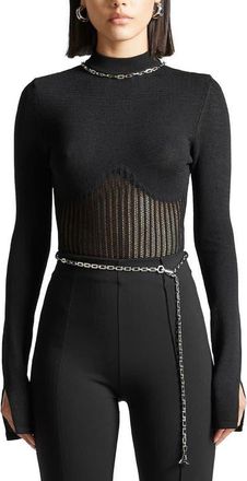 Mani&egrave;re De Voir Contour Knit Bodysuit with Chain in Black at Nordstrom, Size X-Small