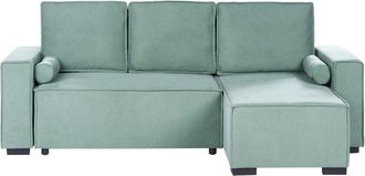Beliani 3 Seater Corner Sofa Bed Light Green Fabric Upholstery Left Handed with Storage Armrests Reversible Modern Style Living Room EDANE