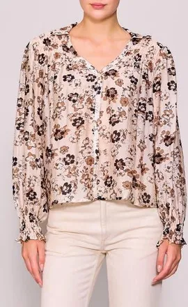 Melloday Print Button-Up Shirt in Ivory Taupe Floral at Nordstrom Rack, Size X-Large
