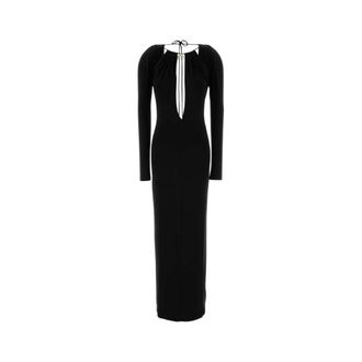 Marine Serre Abito Lungo in Jersey Drappeggiato a Maniche Lunghe - - Dresses - Donna - Nero - S