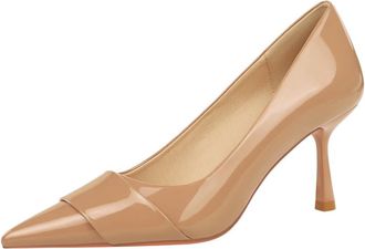 Generic Women Pointed Toe Stiletto Sexy Pumps 6.5CM Patent Leather Wedding Evening Party Pointed Toe (Khaki 2,5.5)