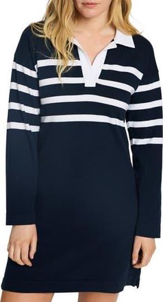 Faherty Rugby Stripe Long Sleeve Cotton Polo Dress in Cape May at Nordstrom Rack, Size Xx-Small