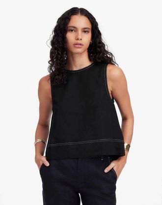 Madewell Womens Madewell Suki Top Black 100% Linen Sleeveless Blouse Preppy RED1301