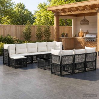 vidaXL Vidaxl Set Divano Da Giardino 11 Pz Nero Polyrattan