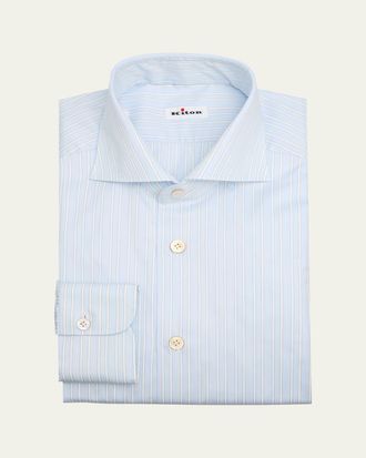 Kiton Mens Cotton Stripe Dress Shirt