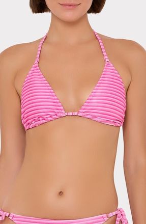 Milly Metallic Stripe Triangle Bikini Top in Pink Multi at Nordstrom, Size Medium