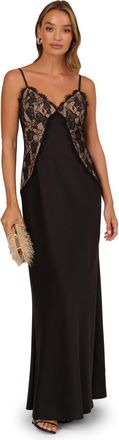 Adrianna Papell Womens Stretch Satin Long Dress - Black - Size 10 UK
