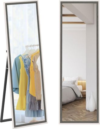 HOMCOM Full Length Mirror - Standing Leaning Wall - 163 X 53 Cm - Grey | TJ Hughes