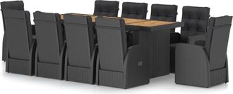 vidaXL Set Comedor De Jard&iacute;n 11 Piezas Y Cojines Rat&aacute;n Sint&eacute;tico Negro Vidaxl
