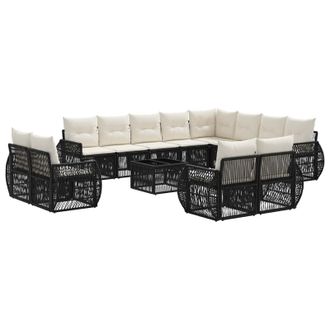 vidaXL Conjunto De Sof&aacute;s De Jard&iacute;n 13 Pcs Negro Y Blanco Crema Vidaxl