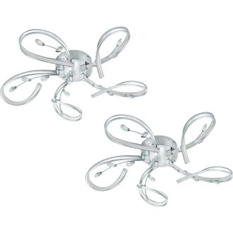 Loops 2 PACK Wall Flush Ceiling Light Chrome Shade White Clear Crystal LED 5x6.6W