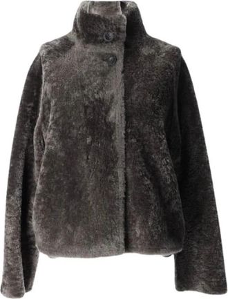 Arma Faux Fur Leather Jacket - Dames - Leren en Su&egrave;de Jassen - Grijs - S - Jassen