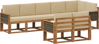 vidaXL Conjunto De Sof&aacute;s De Exterior 8 Uds. Natural Y Beige Poli&eacute;ster Vidaxl