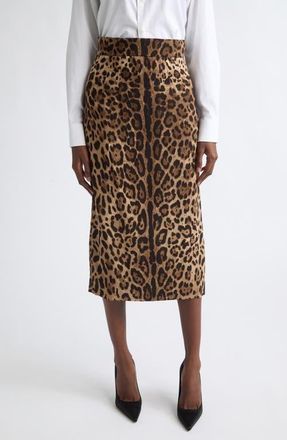Dolce & Gabbana Leopard Print Stretch Cady Pencil Skirt in Leo New at Nordstrom, Size 44