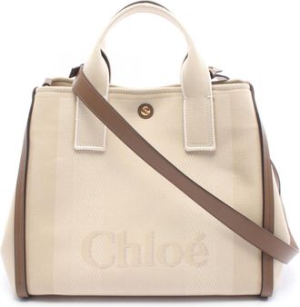 Chlo&eacute; Beige Brown Canvas Leather Tote Bag (Pre-Owned)
