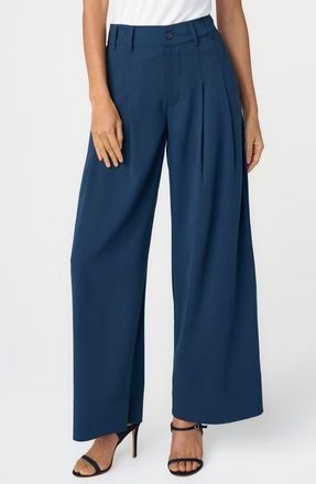 Liverpool L.A. Pleated Wide Leg Ankle Pants in Oxford Navy at Nordstrom, Size 14P