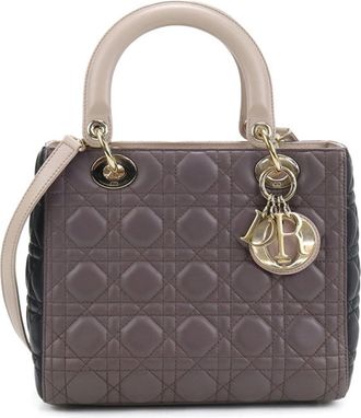 Dior Lady Dior Purple Leather Tote Bag (Pre-Owned)