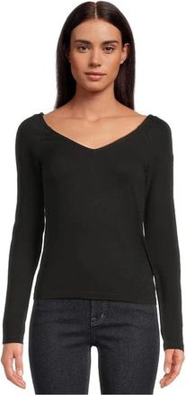 Madewell Double V Neck Top Womens Jet Black Stretch Slim Long Sleeve GBO3174