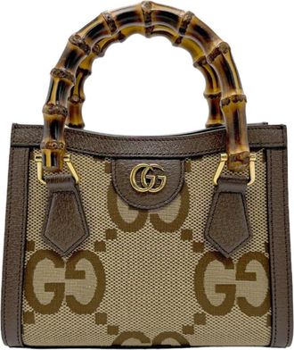 Gucci Brown Gg Canvas Leather Handbag Shoulder Bag Tote Bag (Pre-Owned)