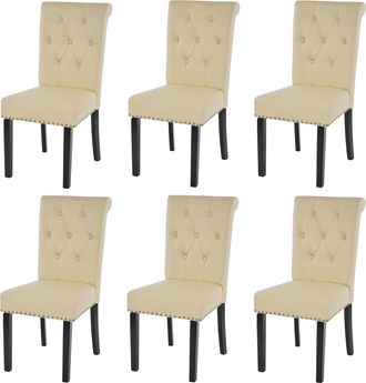 Hhg Hhg - Lote De 6 Sillas De Comedor Chesterfield Ii, Silla De Cocina, Remaches, Polipiel, Crema, Patas Oscuras