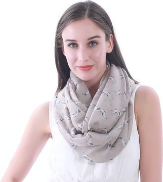 Lina & Lily Greyhound Dog Print Womens Infinity Scarf Snood Lightweight (Khaki)