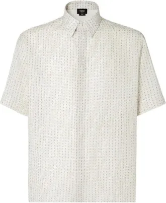 Fendi Short Sleeve Shirts, male, Beige, Size: XL FF Linen Shirt