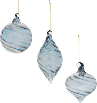 Melrose International Iridescent Swirl Glass Ornament (Set of 12) - Blue