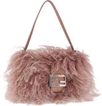 Fendi Selleria Leather Pink Wool Handbag (Pre-Owned)