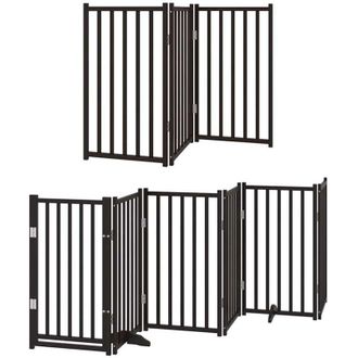 vidaXL Dog Gate with Door Foldable 9 Panels Black 450 cm Poplar Wood vidaXL