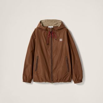 Miu Miu Technical Fabric Hoodie Jacket, Woman, Cocoa Brown, Size 36