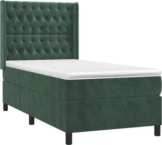 vidaXL Vidaxl - Cama Box Spring Colch&oacute;n Y Led Terciopelo Verde Oscuro 90x200 Cm