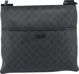 Gucci Vintage Flat Messenger Gg Canvas And Leather Black Canvas Handbag (Pre-Owned)
