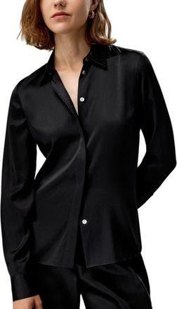 LilySilk Womens Elegant Silhouette Slim Fit Silk Shirt in Black at Nordstrom, Size Small
